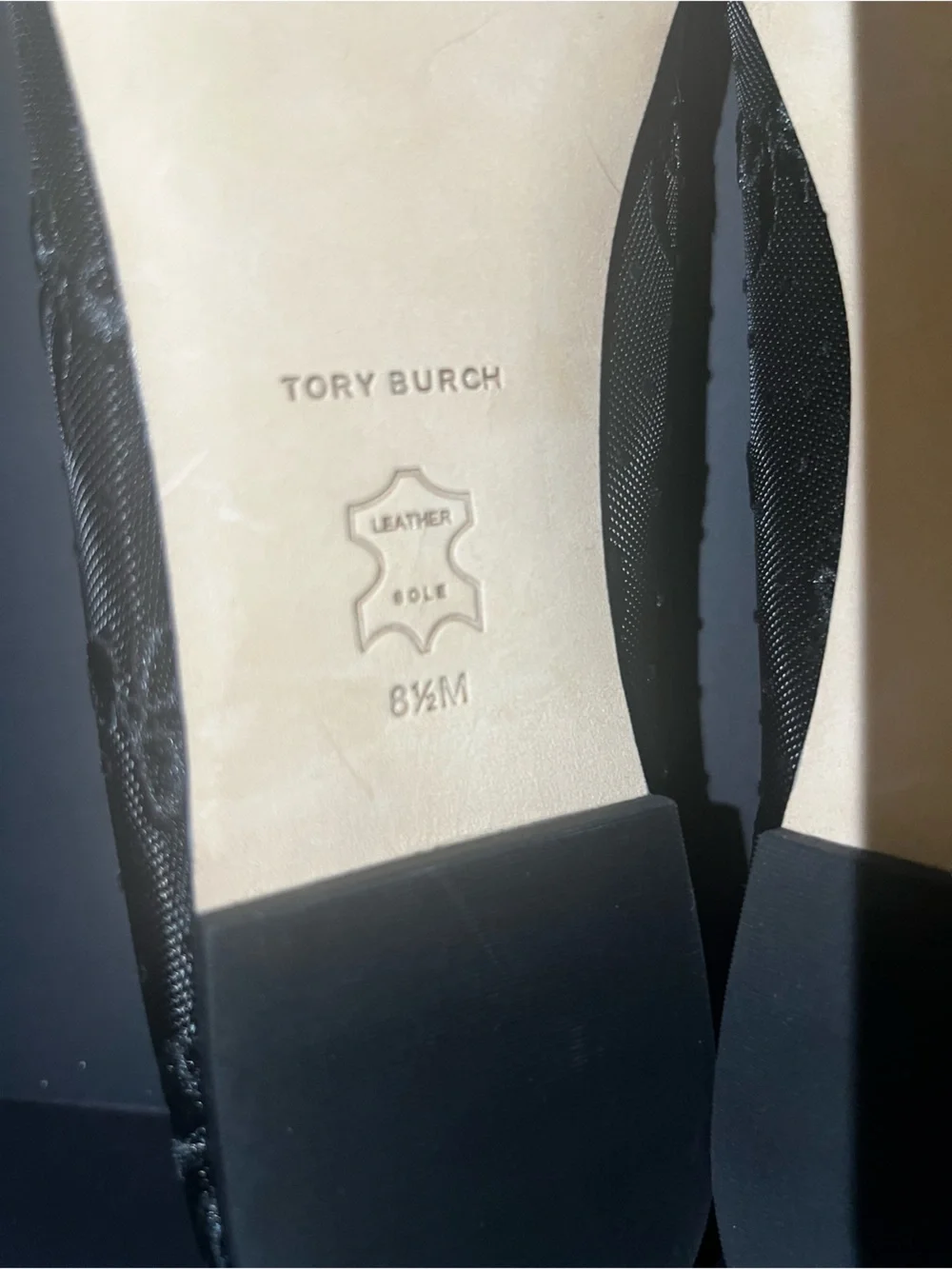 New Tory Burch Black Textured Ballet Flats with Elastic Strap